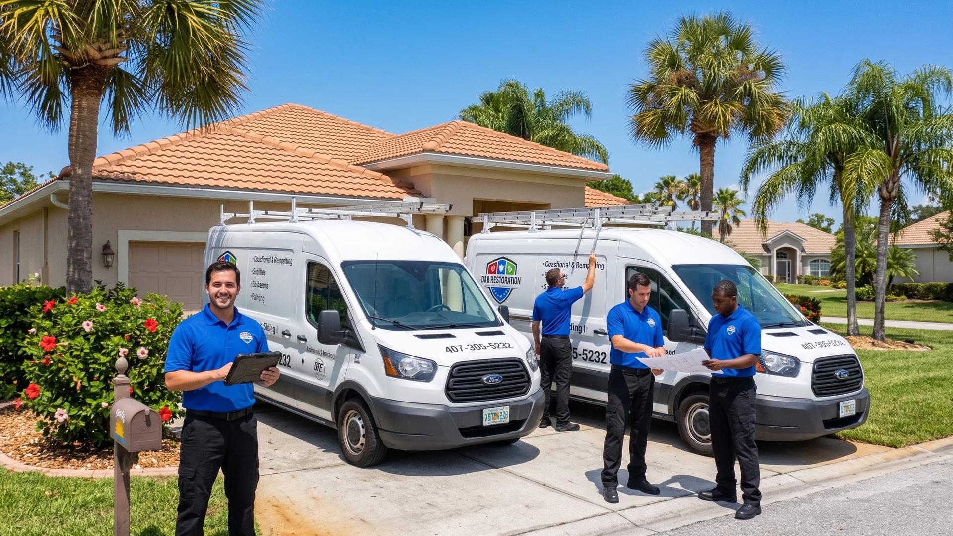 ELR Restoration crew in front of a company vehicle in Central Florida